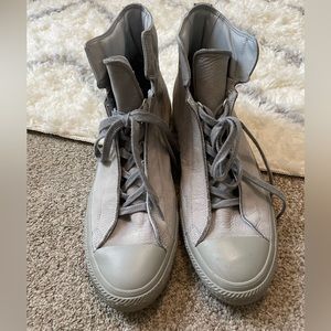 Converse,real leather, light gray high top  sneaker for men. fits like a size 14